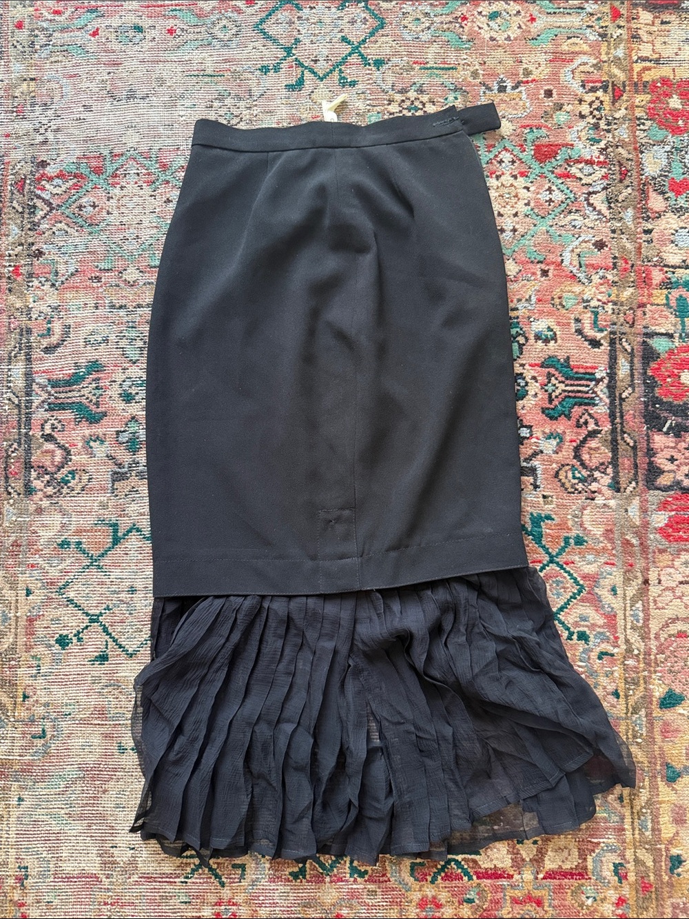 Claude Bert Vintage Black Pleated Hem Pencil Skirt - Women's